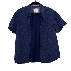 Denim & Flower Mens Short Sleeve Polka Dot Button-Up Shirt Navy Blue Size XL